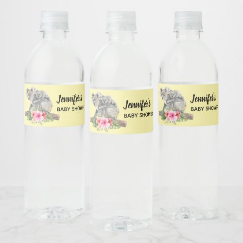 Mom  Baby Koala Bears Cute Watercolor Baby Shower Water Bottle Label