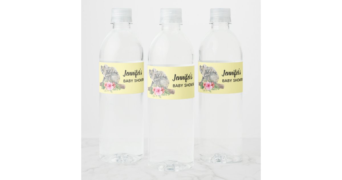 Mom & Baby Koala Bears Cute Watercolor Baby Shower Water Bottle Label ...