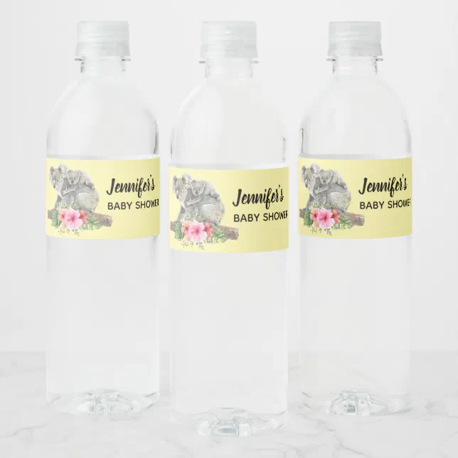 Mom & Baby Koala Bears Cute Watercolor Baby Shower Water Bottle Label ...