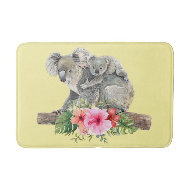 Mom & Baby Koala Bears Cute Watercolor Bath Mat (Front)