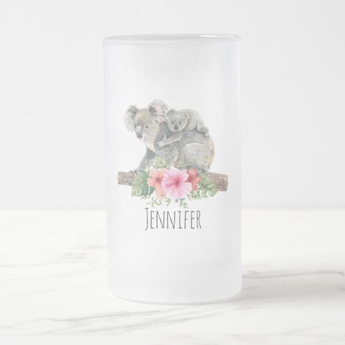 Mom  Baby Koala Bears Cute Watercolor Frosted Glass Beer Mug