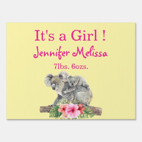 Mom  Baby Koala Bears Cute Watercolor Its a Girl Sign