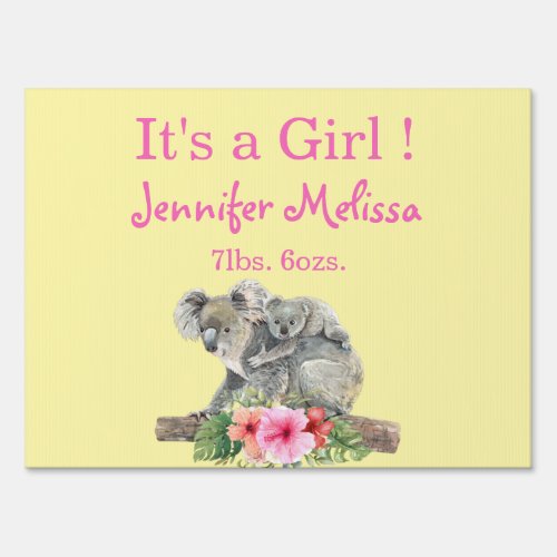 Mom  Baby Koala Bears Cute Watercolor Its a Girl Sign