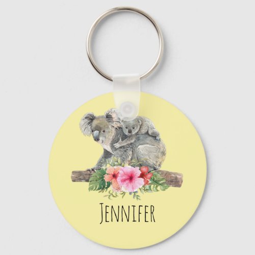 Mom  Baby Koala Bears Cute Watercolor Keychain