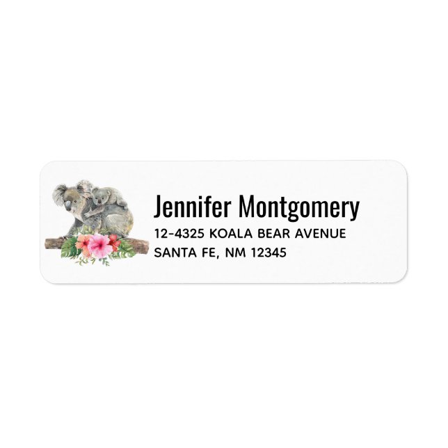 Mom & Baby Koala Bears Cute Watercolor Label (Front)