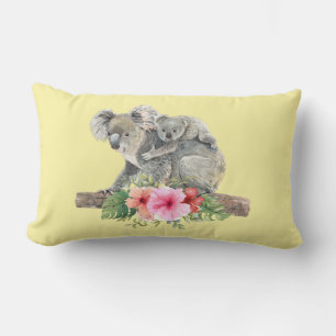 Mom & Baby Koala Bears Cute Watercolor Lumbar Pillow