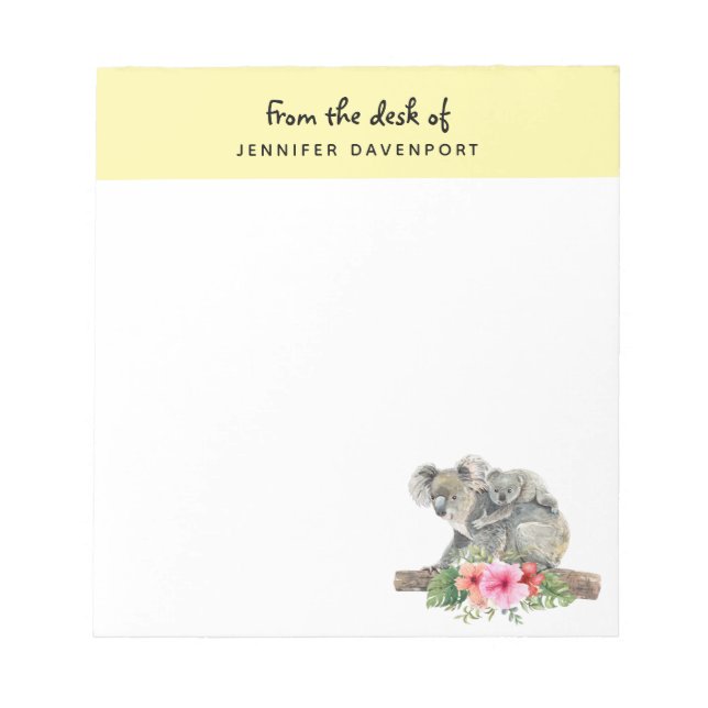 Mom & Baby Koala Bears Cute Watercolor Notepad (Front)