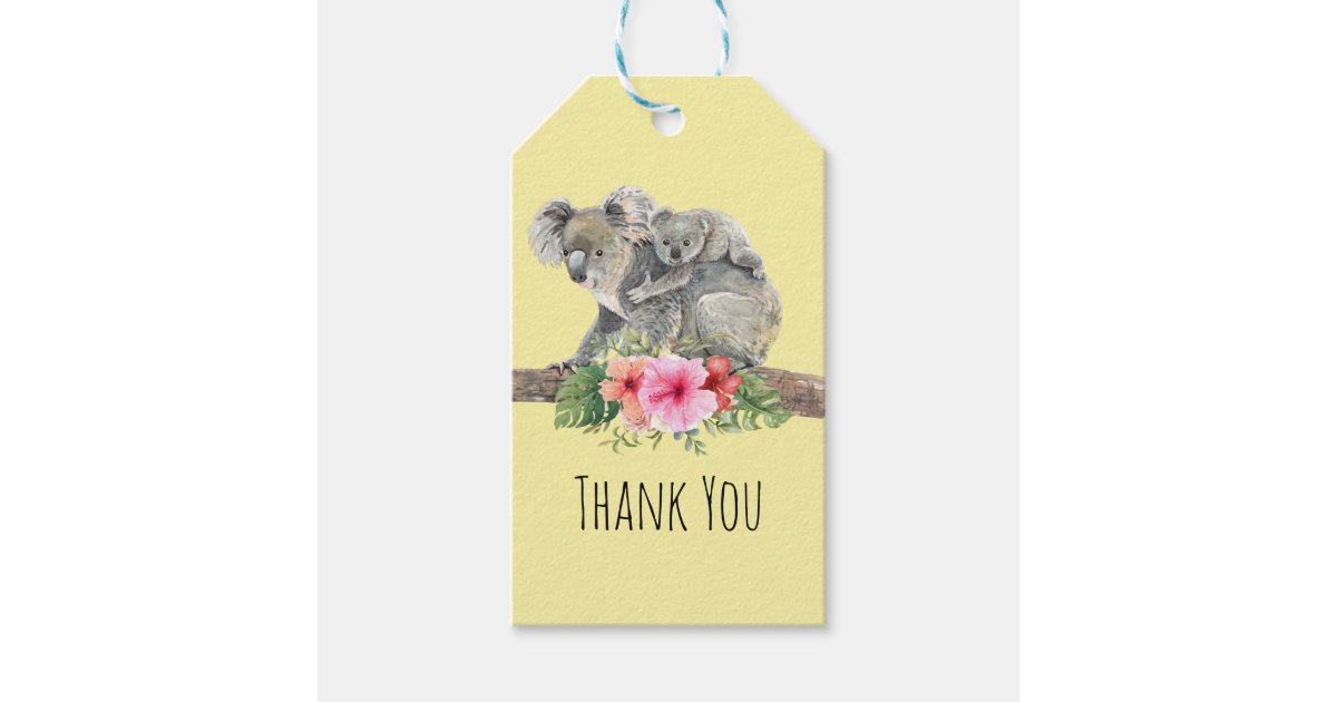 Mom & Baby Koala Bears Cute Watercolor Thank You Gift Tags | Zazzle
