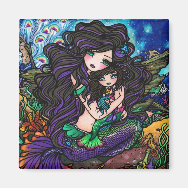 Mom & Baby Mermaid Fantasy Marine Art Hannah Lynn Magnet (Front)