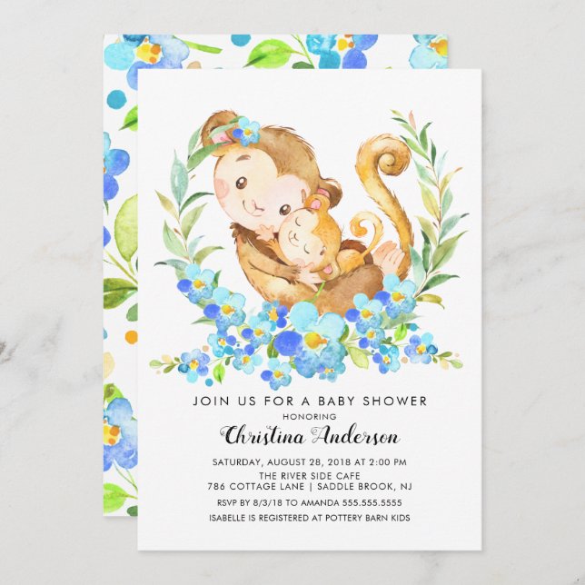 Mom & Baby Monkey Baby Shower Invitation (Front/Back)