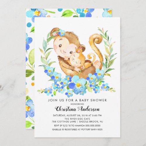 Mom  Baby Monkey Baby Shower Invitation