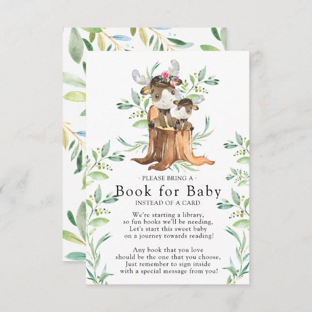 Mom & Baby Moose Baby Shower Book for Baby Card (Front/Back)