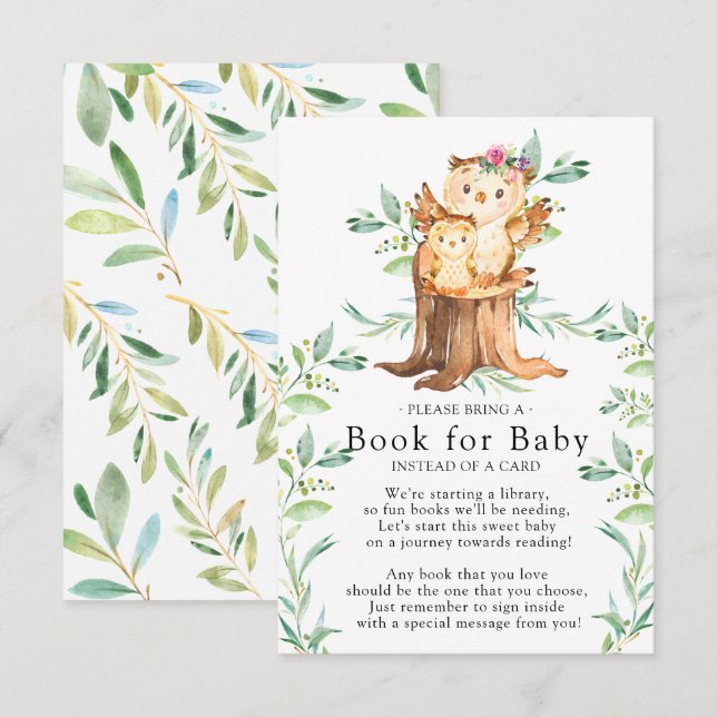 Mom & Baby Owl Baby Shower Book for Baby Card (Front/Back)