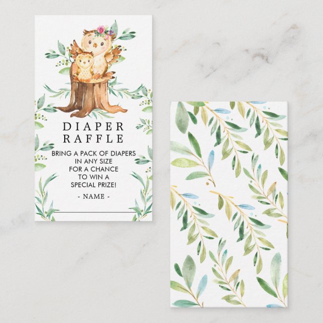 Mom & Baby Owl Baby Shower Diaper Raffle Ticket Enclosure Card (Front/Back)