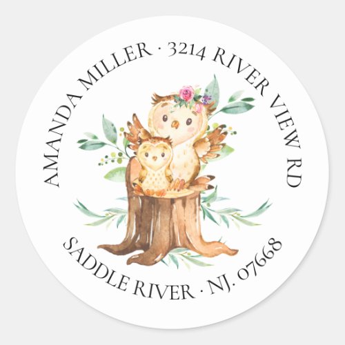 Mom  Baby Owl Baby Shower Return Address Label