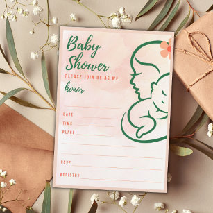 Mom & Baby Peach Colored Baby Shower Fill In Invitation