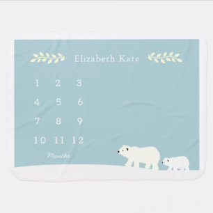Mom & Baby Polar Bear Baby Blue Monthly Milestone Blanket