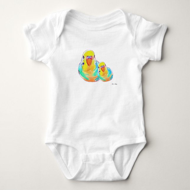 Mom & baby Pretty Budgerigar parakeet bird cute Baby Bodysuit (Front)