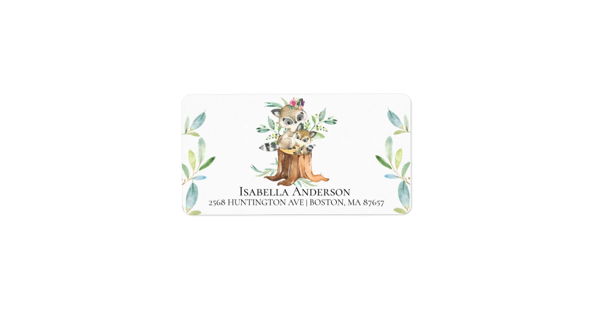 Mom & Baby Raccoon Baby Shower Address Label | Zazzle