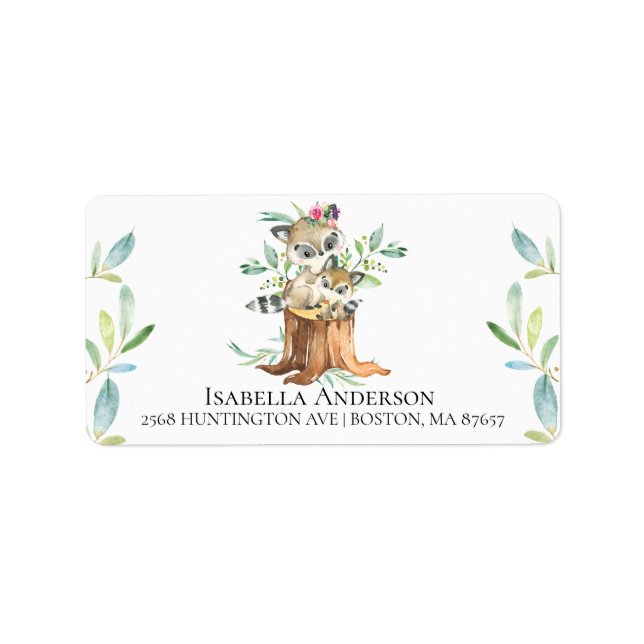 Mom & Baby Raccoon Baby Shower Address Label (Front)