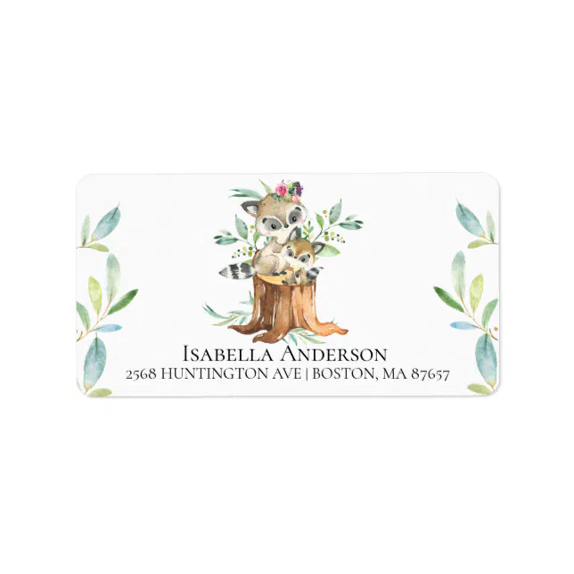 Mom & Baby Raccoon Baby Shower Address Label | Zazzle