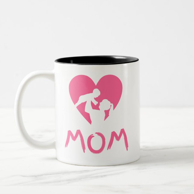 Mom & Baby Silhouette: Heart of Love Two-Tone Coffee Mug (Left)