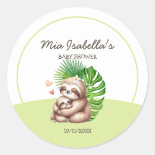 Mom & Baby Sloth Baby Shower Classic Round Sticker