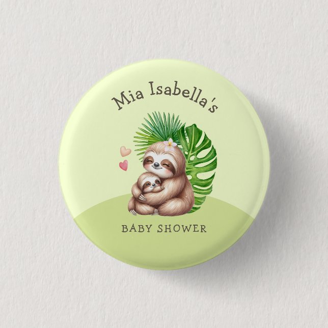 Mom & Baby Sloth Baby Shower Customizable Button (Front)