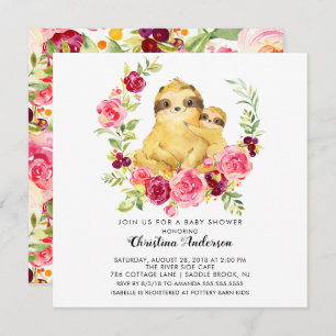 Mom & Baby Sloth Baby Shower Invitation