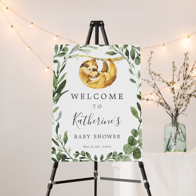 Mom Baby Sloth Baby Shower Welcome Sign Foam Board (In Situ (Stand))