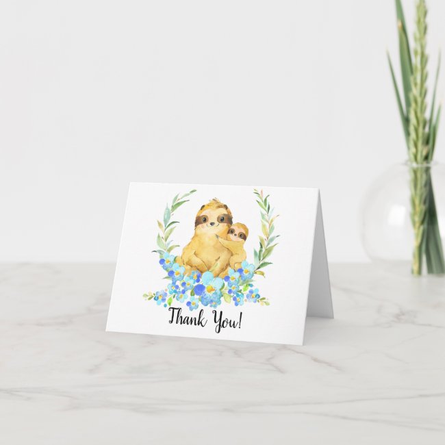 Mom & Baby Sloth Boys Shower Thank You Note