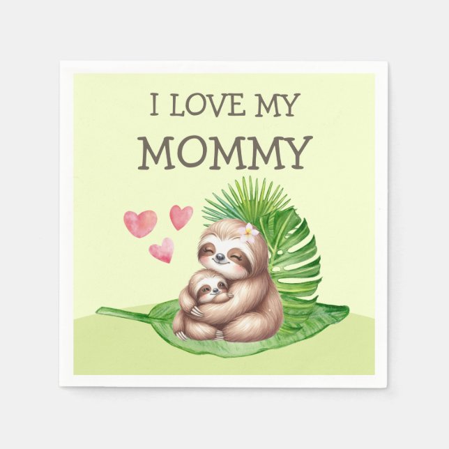 Mom & Baby Sloth Customizable Napkins (Front)