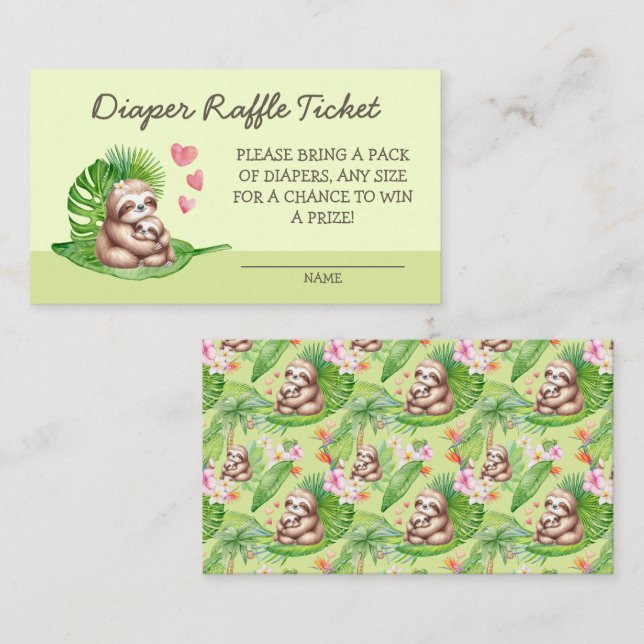 Mom & Baby Sloth Diaper Raffle Baby Shower Card (Front/Back)