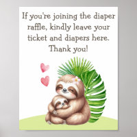 Mom & Baby Sloth Diaper Raffle Baby Shower Poster