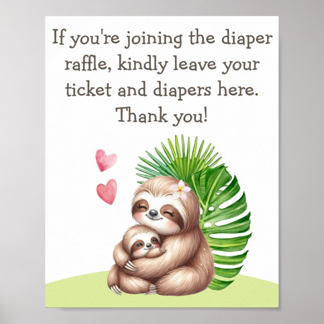 Mom & Baby Sloth Diaper Raffle Baby Shower Poster (Front)