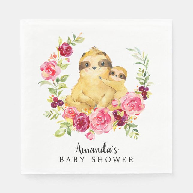 Mom & Baby Sloth Girls Shower Paper Napkins (Front)