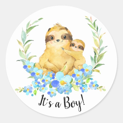 Mom  Baby Sloth It a BOY Favor Sticker