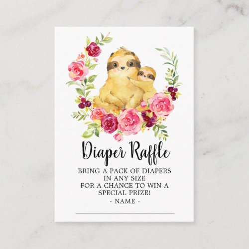 Mom  Baby Sloth Shower Diaper Raffle Ticket Enclosure Card