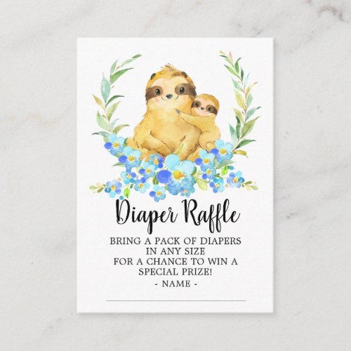 Mom  Baby Sloth Shower Diaper Raffle Ticket Enclosure Card