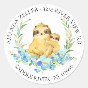 Mom & Baby Sloth Shower Return Address Label