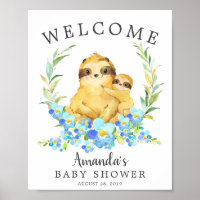 Mom & Baby Sloth Welcome Baby Shower Poster