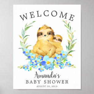 Mom & Baby Sloth Welcome Baby Shower Poster