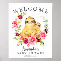 Mom & Baby Sloth Welcome Baby Shower Poster