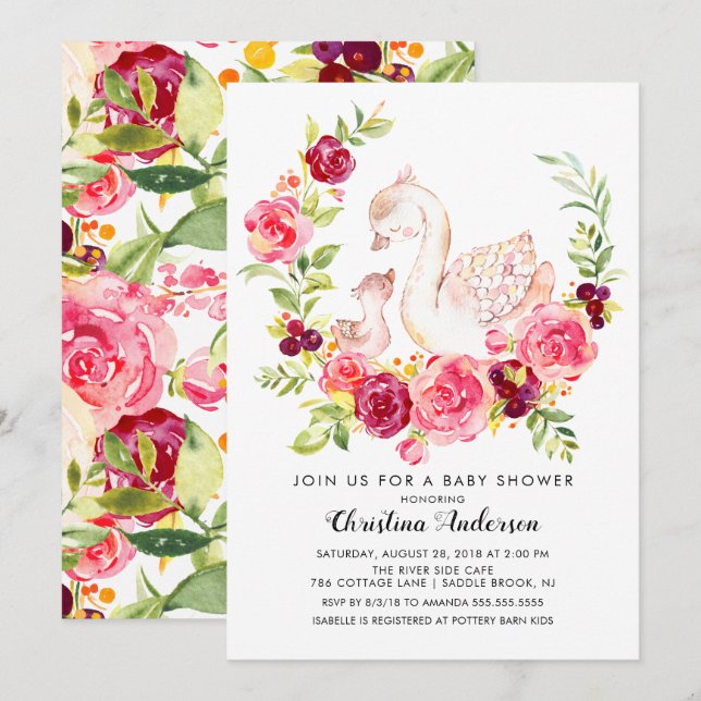 Mom & Baby Swan Baby Shower Invitation (Front/Back)