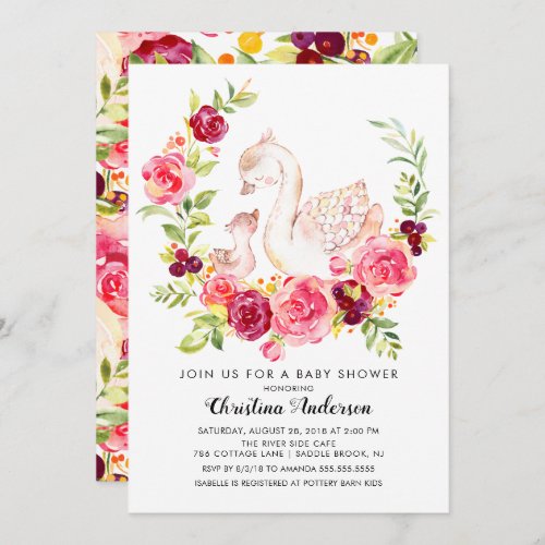 Mom  Baby Swan Baby Shower Invitation