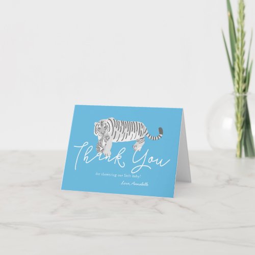 Mom  Baby Tiger Blue Baby Shower Thank You Card
