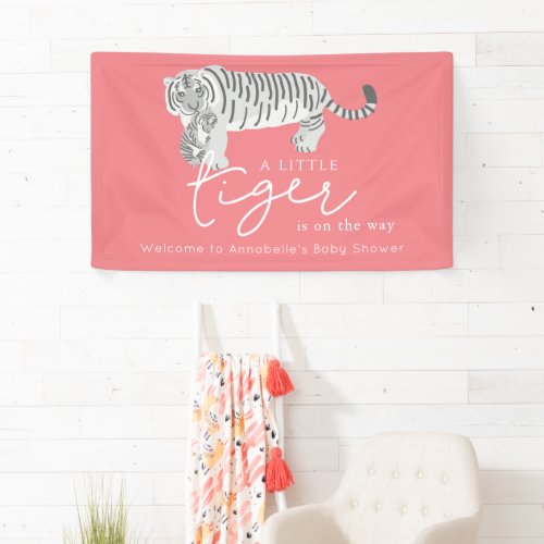 Mom  Baby Tiger Pink Baby Shower Welcome Banner