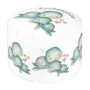 Mom Baby Turtle Hearts Green Child Personalize Pouf