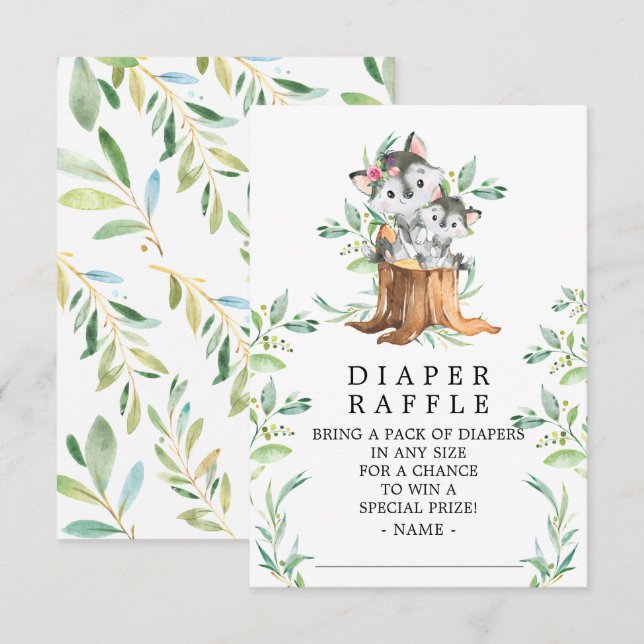 Mom & Baby Wolf Baby Shower Diaper Raffle Ticket Enclosure Card (Front/Back)