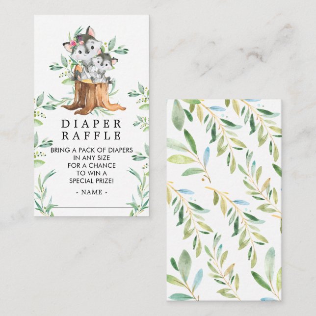 Mom & Baby Wolf Baby Shower Diaper Raffle Ticket Enclosure Card (Front/Back)